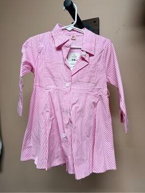Kids' Pink Striped Casual Shirt Dress